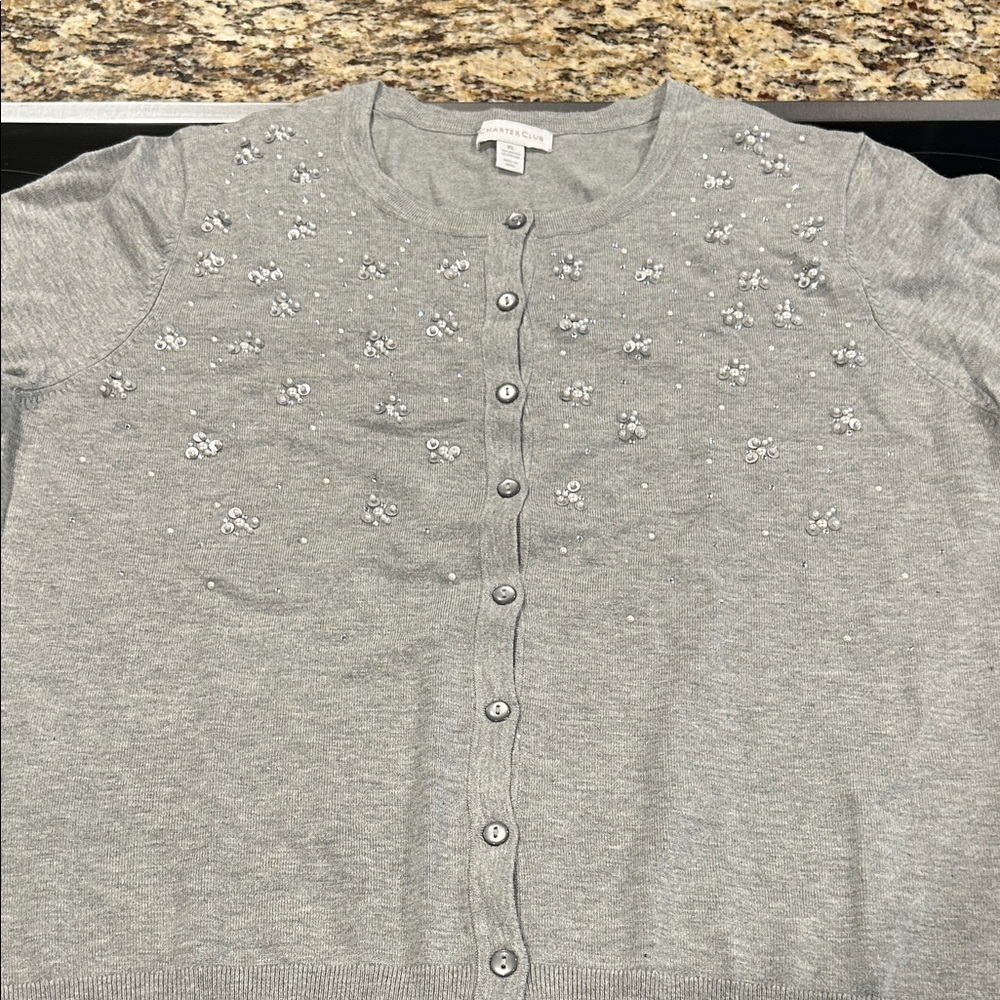 Charter Club Gray Embellished Cardigan